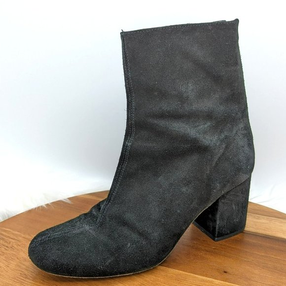 Free People Cecile Ankle Booties 38 8 Black Suede Leather Zip Back Block Heeled - Picture 1 of 13